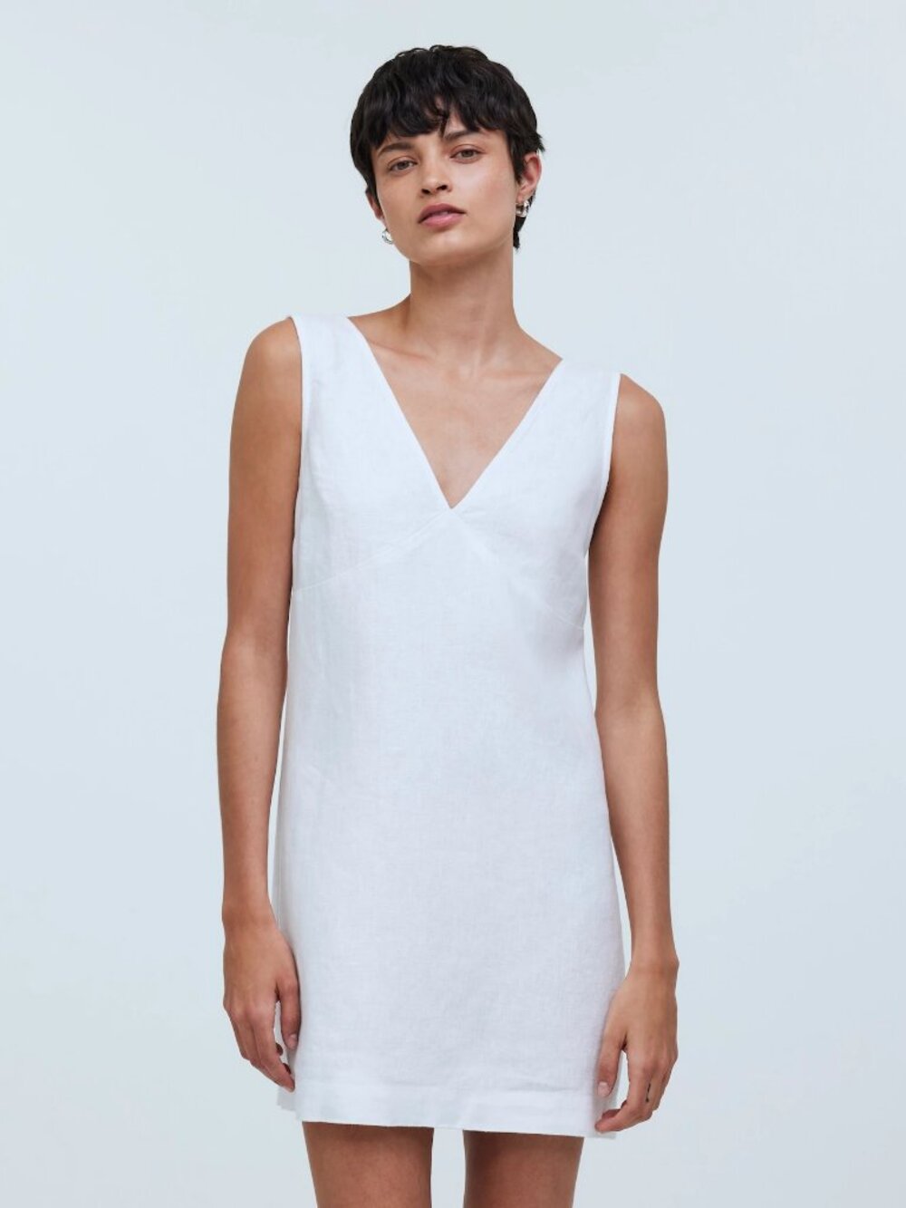 Madewell NWT The Ariana V-Neck Mini Dress in Eyelet White Linen size Large